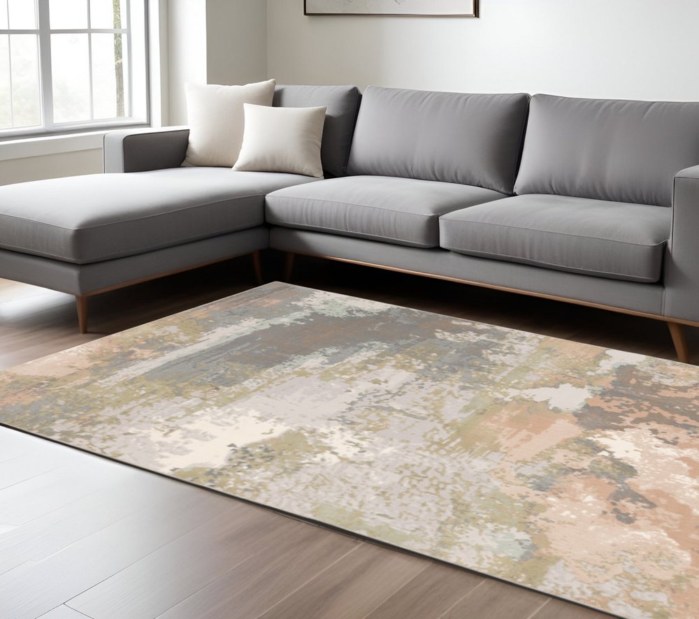 10' X 13' Pink And Cream Abstract Area Rug