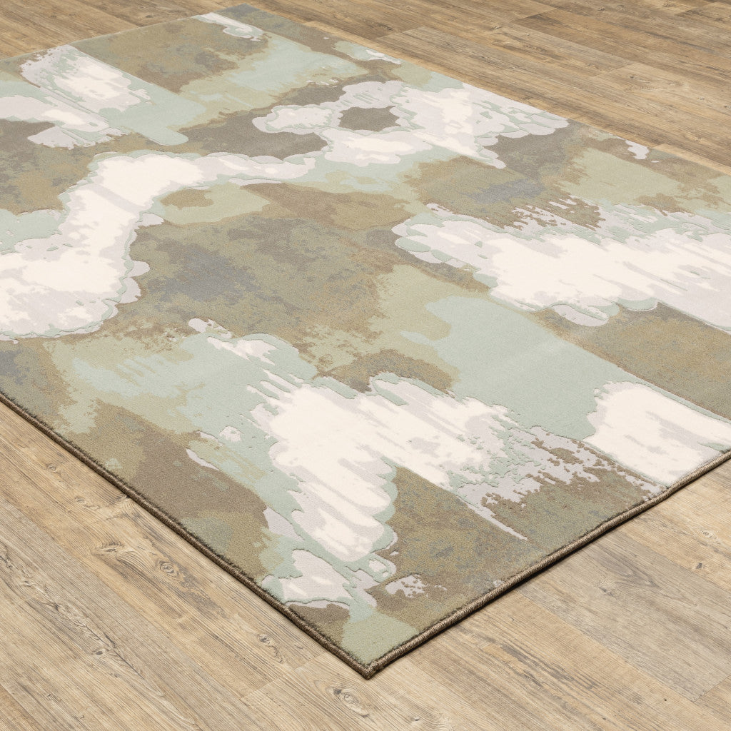 4' X 6' Sage Grey And Brown Abstract Power Loom Stain Resistant Area Rug