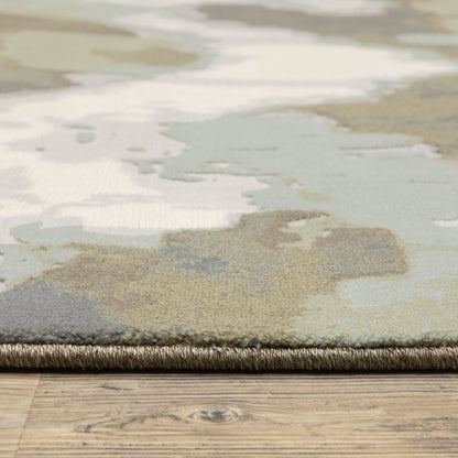 10' X 13' Sage Grey And Brown Abstract Power Loom Stain Resistant Area Rug