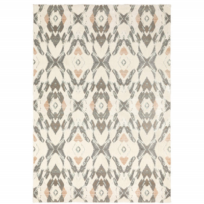 5' X 8' Ivory Pink And Sage Geometric Power Loom Stain Resistant Area Rug