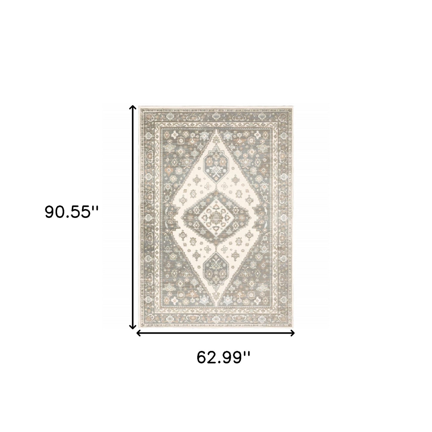 5' X 8' Grey Pink And Brown Oriental Power Loom Stain Resistant Area Rug