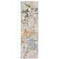 2' X 8' Grey Blue Beige Gold And Rust Abstract Power Loom Stain Resistant Runner Rug