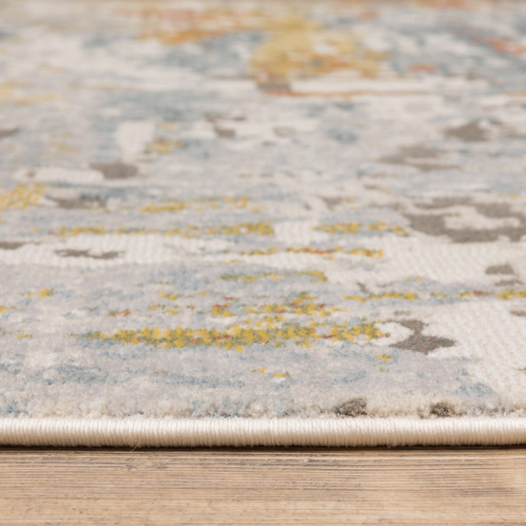 2' X 8' Grey Blue Beige Gold And Rust Abstract Power Loom Stain Resistant Runner Rug