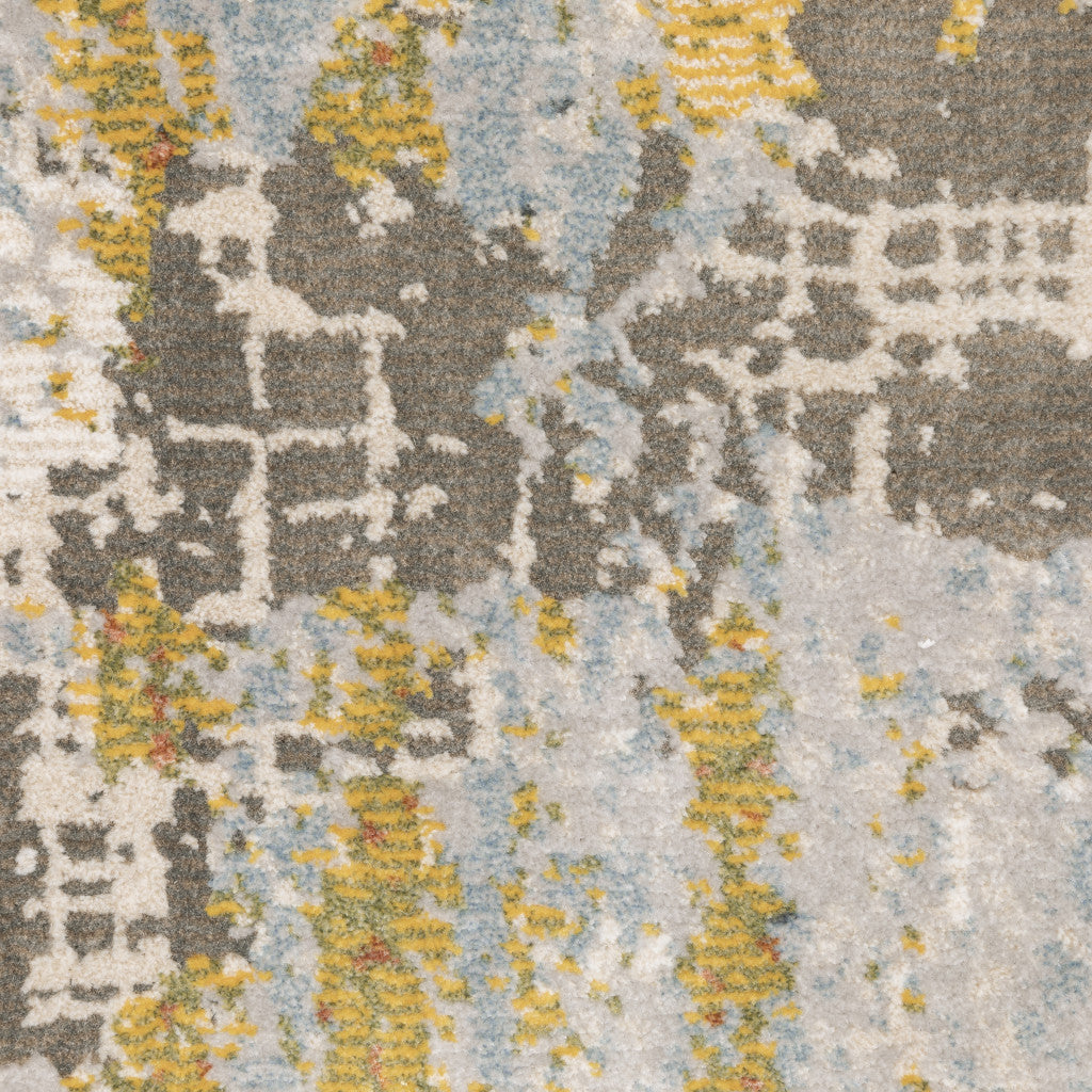 2' X 8' Grey Blue Beige Gold And Rust Abstract Power Loom Stain Resistant Runner Rug