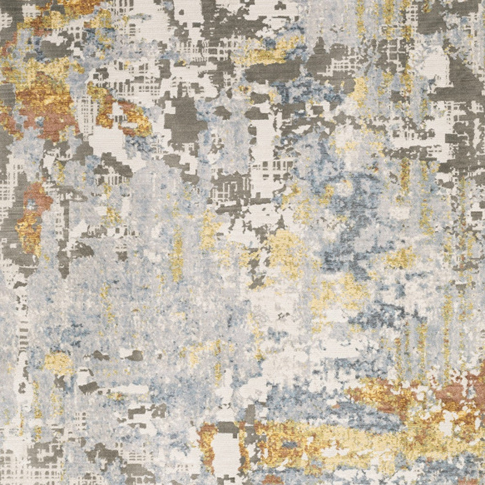 3' X 5' Grey Blue Beige Gold And Rust Abstract Power Loom Stain Resistant Area Rug