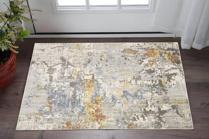 3' X 5' Beige And Blue Abstract Area Rug