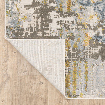 3' X 5' Grey Blue Beige Gold And Rust Abstract Power Loom Stain Resistant Area Rug