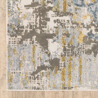 3' X 5' Grey Blue Beige Gold And Rust Abstract Power Loom Stain Resistant Area Rug