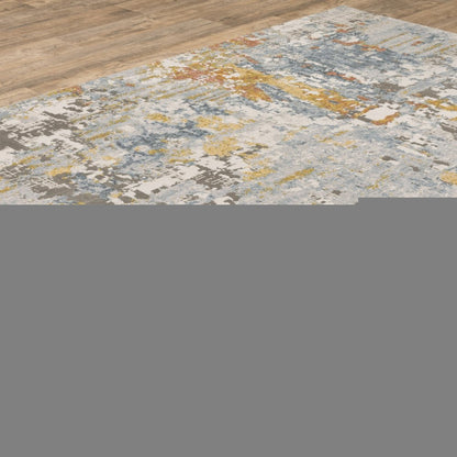 7' X 10' Beige And Blue Abstract Area Rug