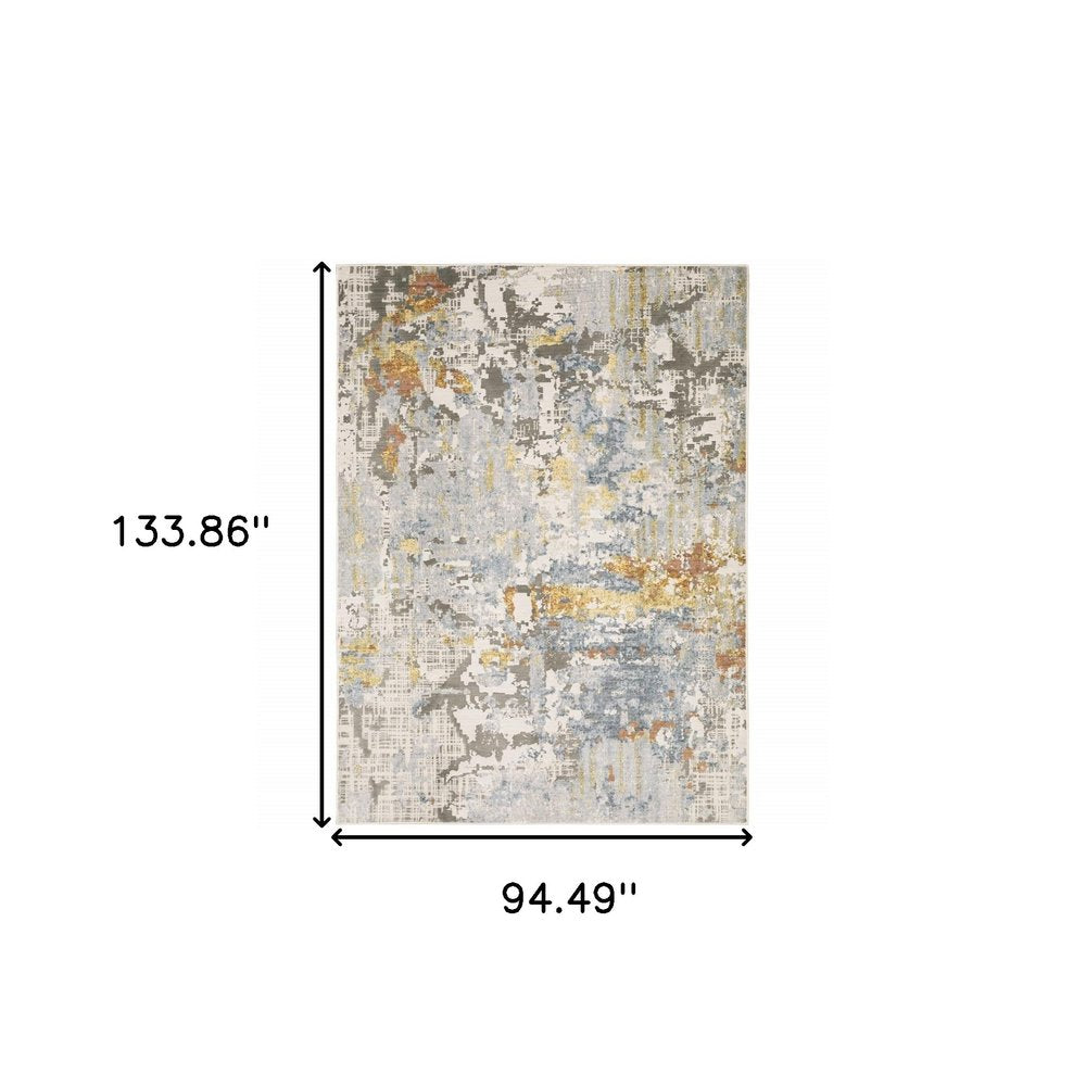 8' X 11' Beige And Blue Abstract Area Rug