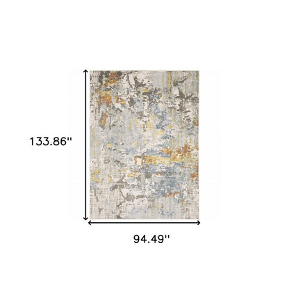 8' X 11' Beige And Blue Abstract Area Rug