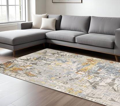 8' X 11' Beige And Blue Abstract Area Rug