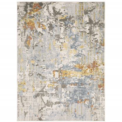 10' X 13' Grey Blue Beige Gold And Rust Abstract Power Loom Stain Resistant Area Rug