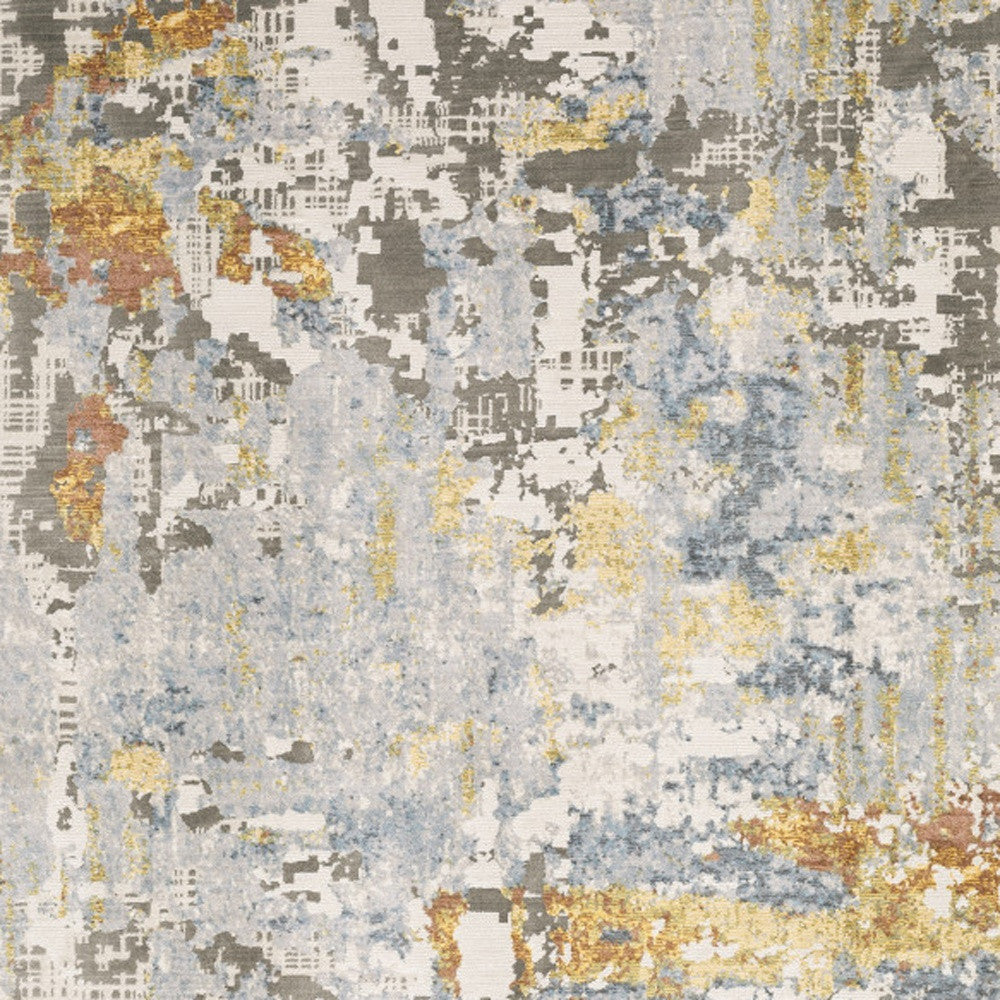 10' X 13' Grey Blue Beige Gold And Rust Abstract Power Loom Stain Resistant Area Rug