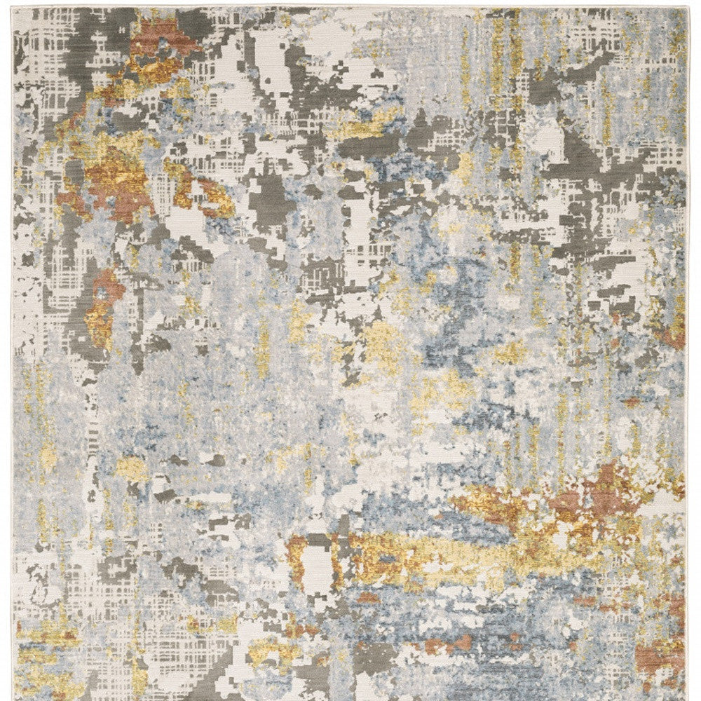 10' X 13' Grey Blue Beige Gold And Rust Abstract Power Loom Stain Resistant Area Rug