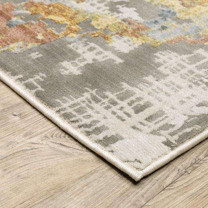 10' X 13' Grey Blue Beige Gold And Rust Abstract Power Loom Stain Resistant Area Rug