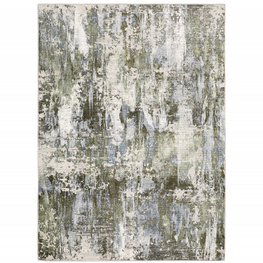 5' X 8' Green Blue Grey Ivory And Brown Abstract Power Loom Stain Resistant Area Rug