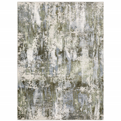 6' X 9' Green Blue Grey Ivory And Brown Abstract Power Loom Stain Resistant Area Rug