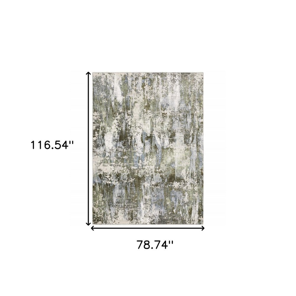 7' X 10' Green And Blue Abstract Area Rug