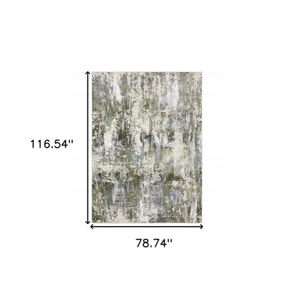 7' X 10' Green And Blue Abstract Area Rug