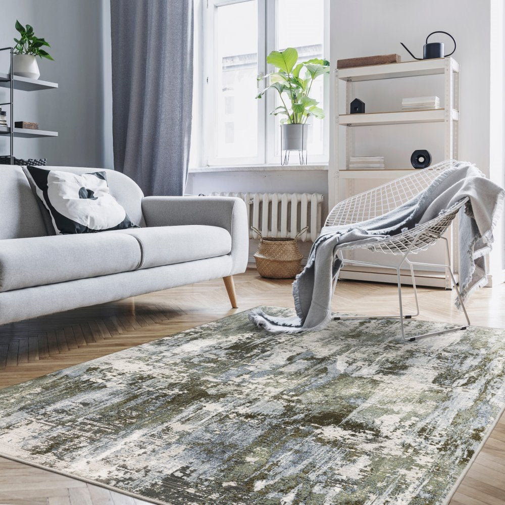 7' X 10' Green And Blue Abstract Area Rug