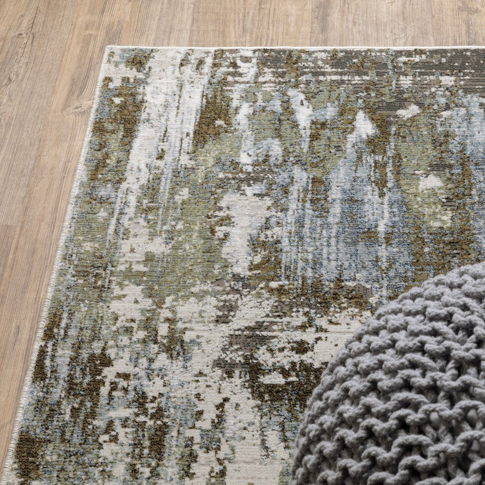 7' X 10' Green And Blue Abstract Area Rug