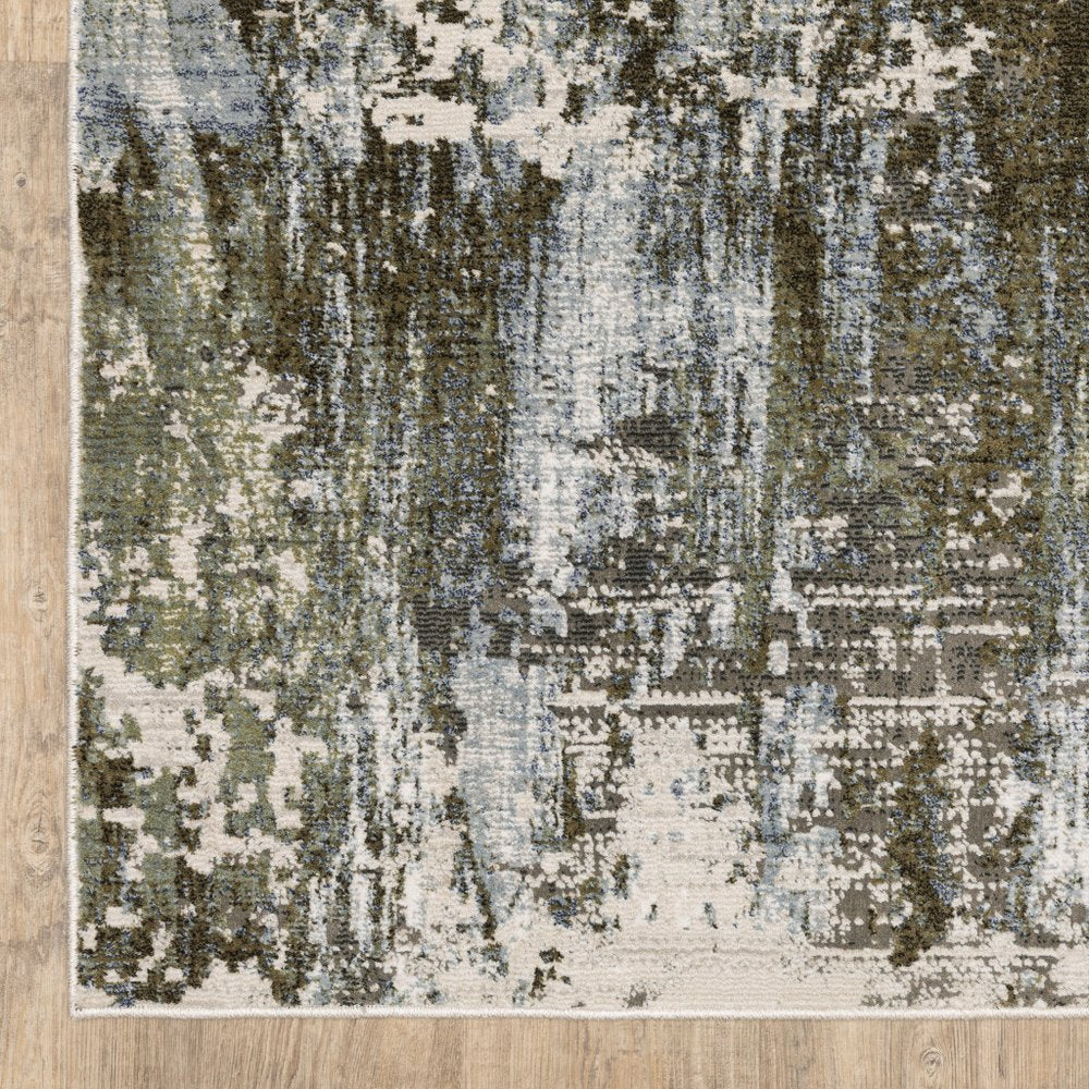 7' X 10' Green And Blue Abstract Area Rug