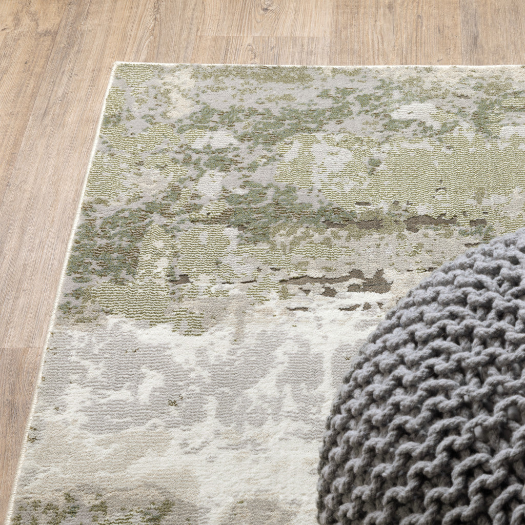 2' X 8' Beige Grey Brown And Sage Green Abstract Power Loom Stain Resistant Runner Rug