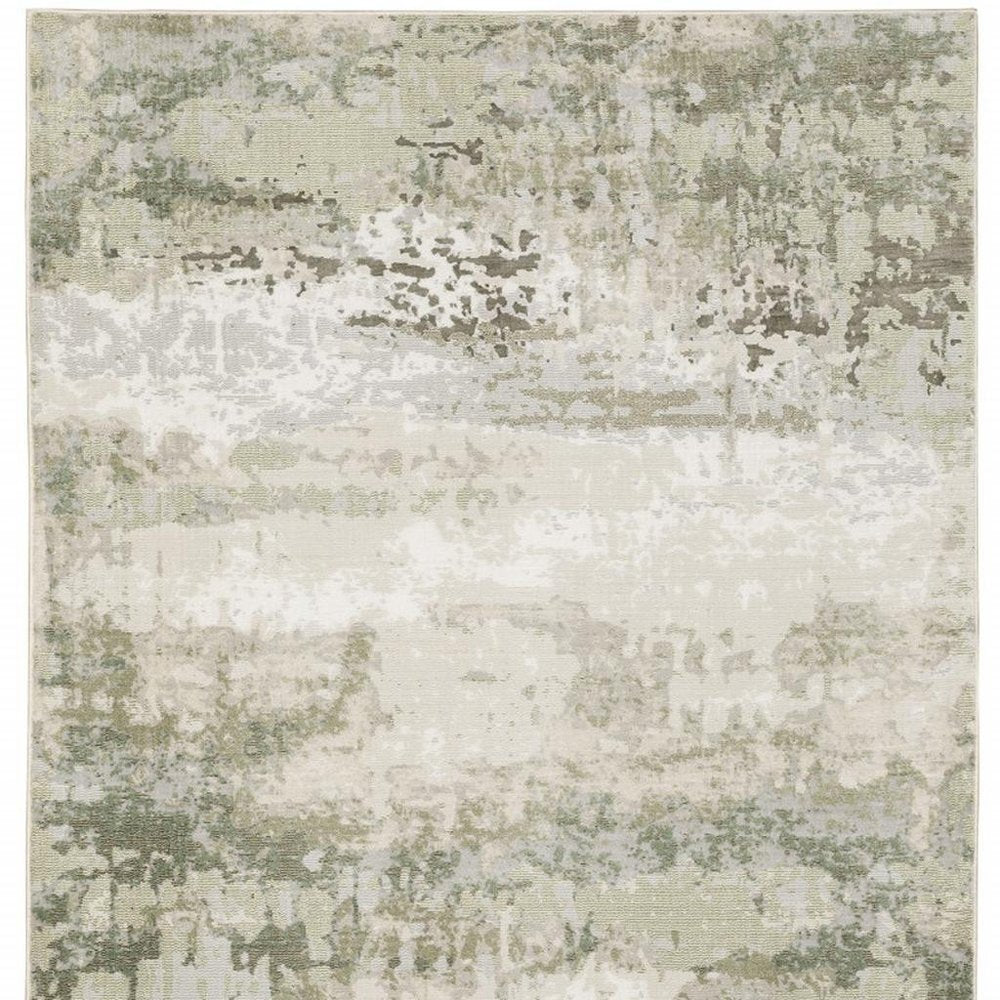 3' X 5' Beige Grey Brown And Sage Green Abstract Power Loom Stain Resistant Area Rug