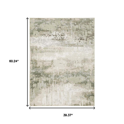 3' X 5' Beige Grey Brown And Sage Green Abstract Power Loom Stain Resistant Area Rug