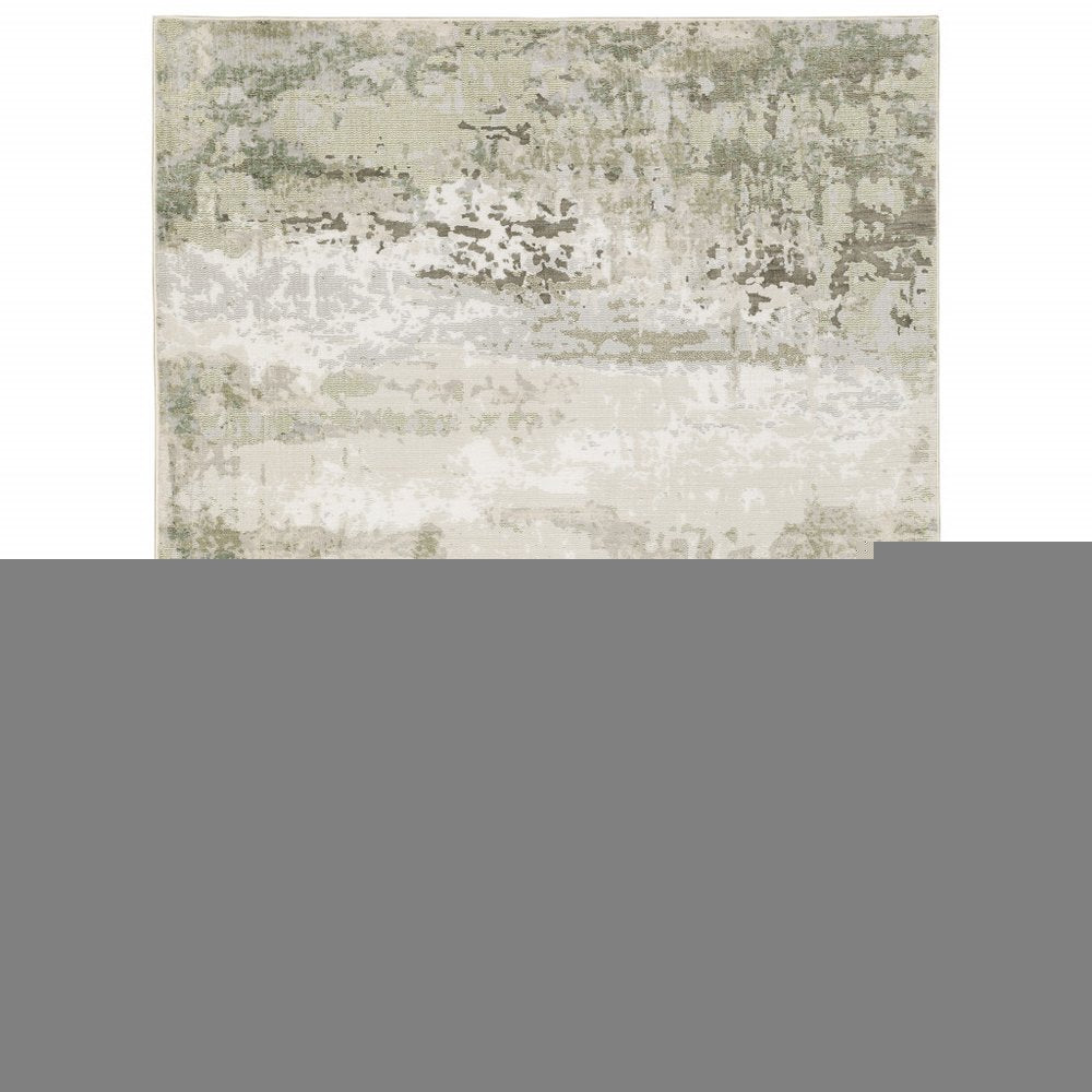 3' X 5' Beige Grey Brown And Sage Green Abstract Power Loom Stain Resistant Area Rug