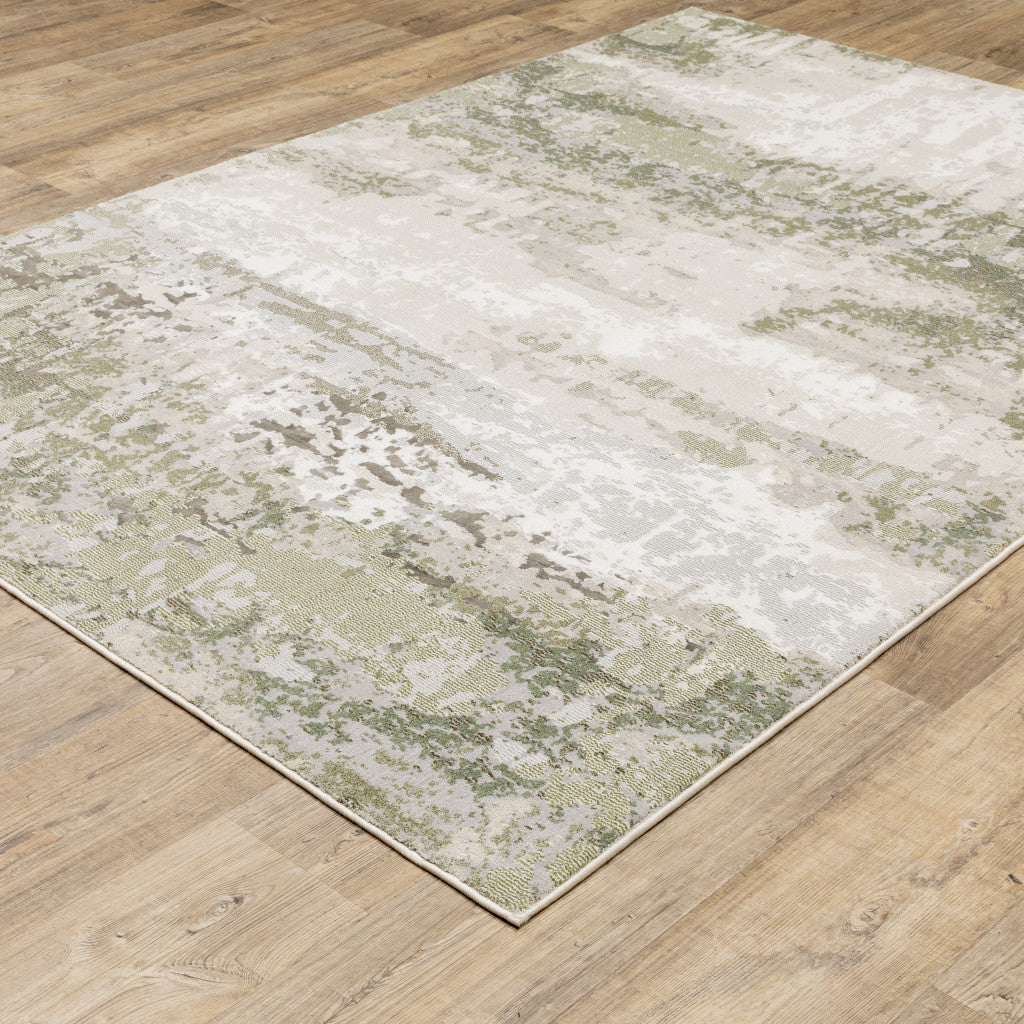 3' X 5' Beige Grey Brown And Sage Green Abstract Power Loom Stain Resistant Area Rug