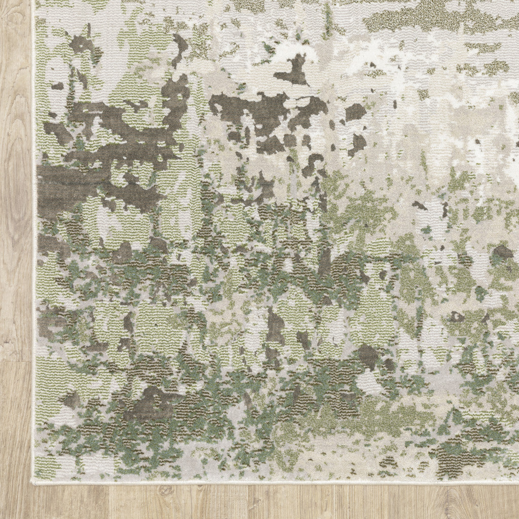 3' X 5' Beige Grey Brown And Sage Green Abstract Power Loom Stain Resistant Area Rug