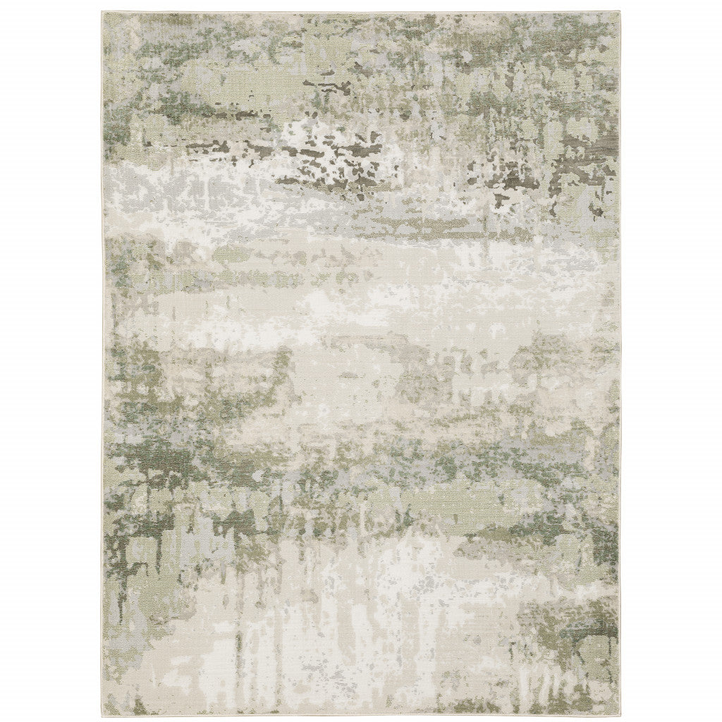 5' X 8' Beige Grey Brown And Sage Green Abstract Power Loom Stain Resistant Area Rug