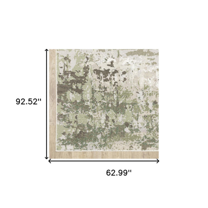 5' X 8' Beige Grey Brown And Sage Green Abstract Power Loom Stain Resistant Area Rug