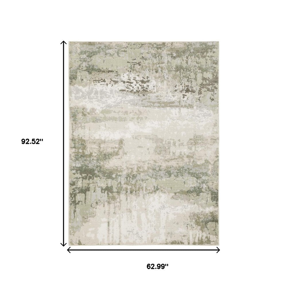 5' X 8' Beige And Green Abstract Distressed Area Rug
