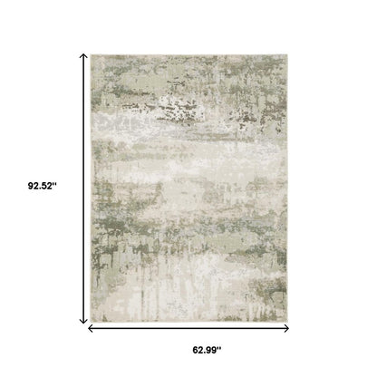 5' X 8' Beige And Green Abstract Distressed Area Rug