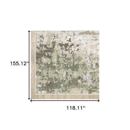 10' X 13' Beige Grey Brown And Sage Green Abstract Power Loom Stain Resistant Area Rug