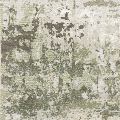 10' X 13' Beige Grey Brown And Sage Green Abstract Power Loom Stain Resistant Area Rug