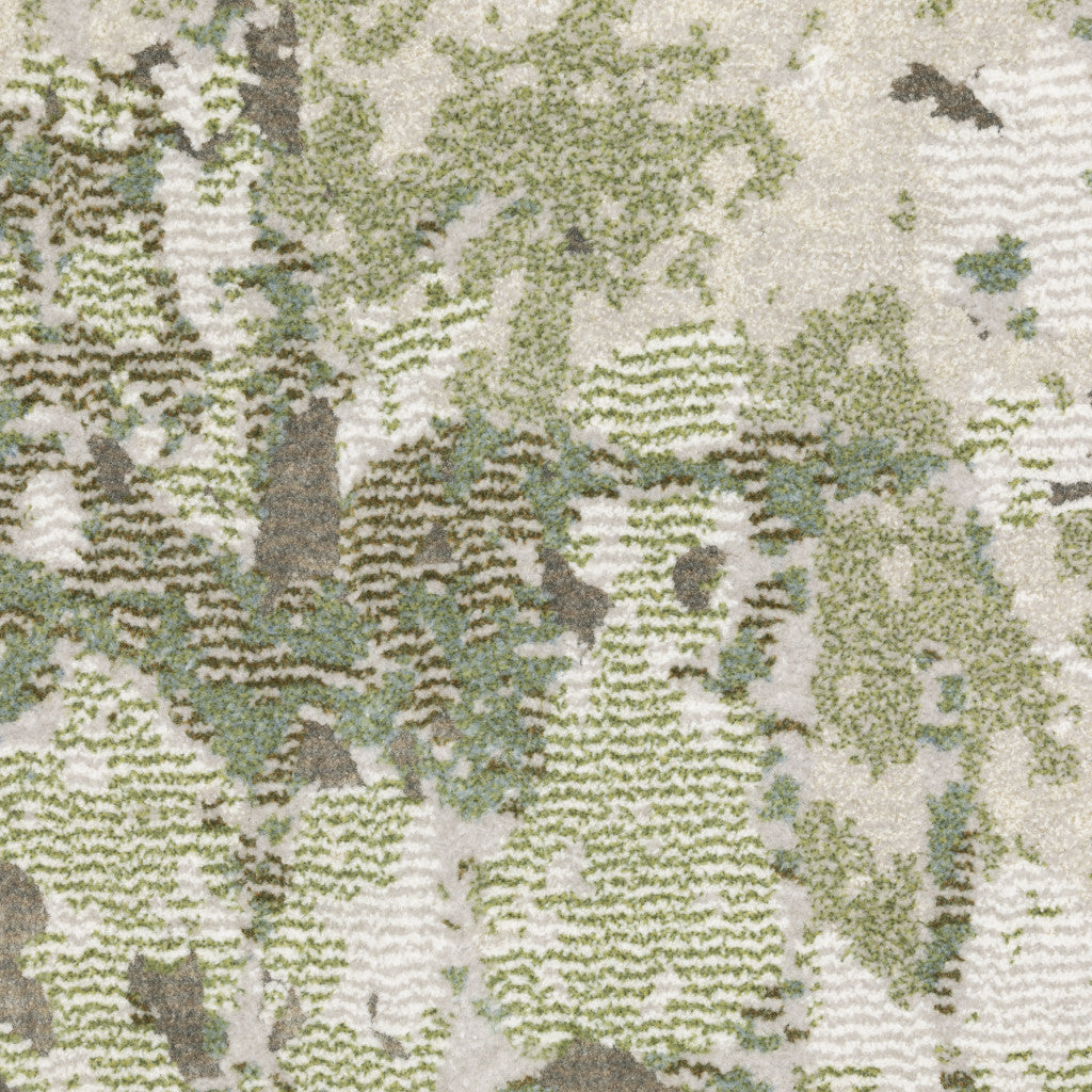 10' X 13' Beige Grey Brown And Sage Green Abstract Power Loom Stain Resistant Area Rug