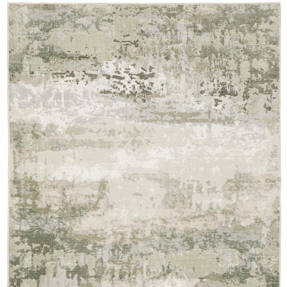 10' X 13' Beige Grey Brown And Sage Green Abstract Power Loom Stain Resistant Area Rug