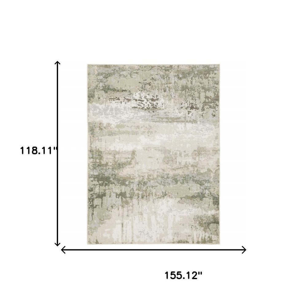 10' X 13' Beige Grey Brown And Sage Green Abstract Power Loom Stain Resistant Area Rug
