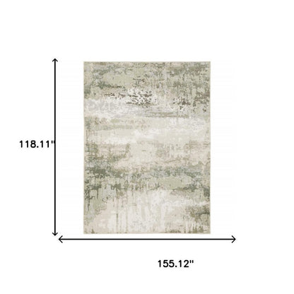 10' X 13' Beige Grey Brown And Sage Green Abstract Power Loom Stain Resistant Area Rug
