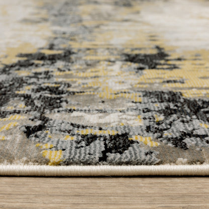 2' X 8' Grey Gold Beige Black And Brown Abstract Power Loom Stain Resistant Runner Rug