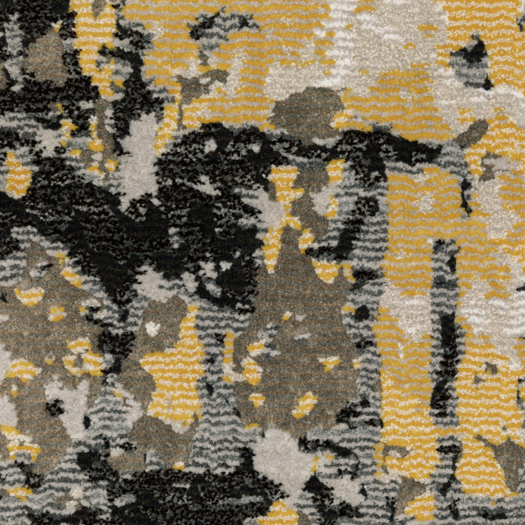 2' X 8' Grey Gold Beige Black And Brown Abstract Power Loom Stain Resistant Runner Rug