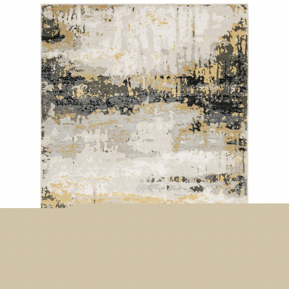 3' X 5' Grey Gold Beige Black And Brown Abstract Power Loom Stain Resistant Area Rug