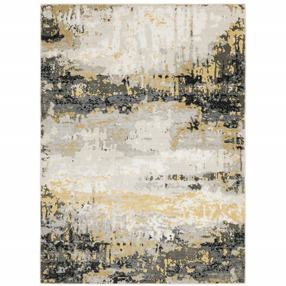 5' X 8' Grey Gold Beige Black And Brown Abstract Power Loom Stain Resistant Area Rug