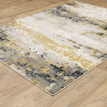 5' X 8' Grey Gold Beige Black And Brown Abstract Power Loom Stain Resistant Area Rug