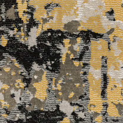 5' X 8' Grey Gold Beige Black And Brown Abstract Power Loom Stain Resistant Area Rug