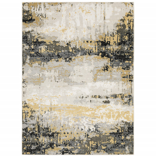 6' X 9' Grey Gold Beige Black And Brown Abstract Power Loom Stain Resistant Area Rug